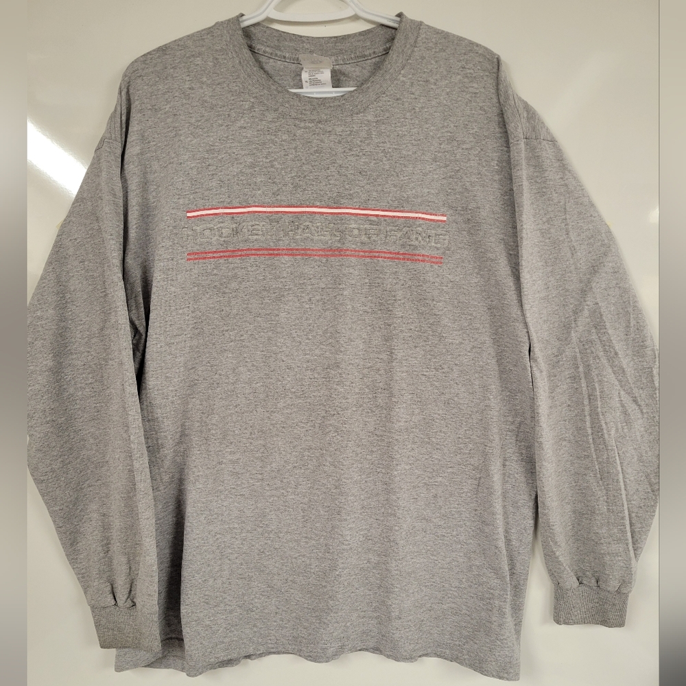 Y2K Hockey Hall of Fame Grey Longsleeve Collector Bulletin Tag Made in Canada XL